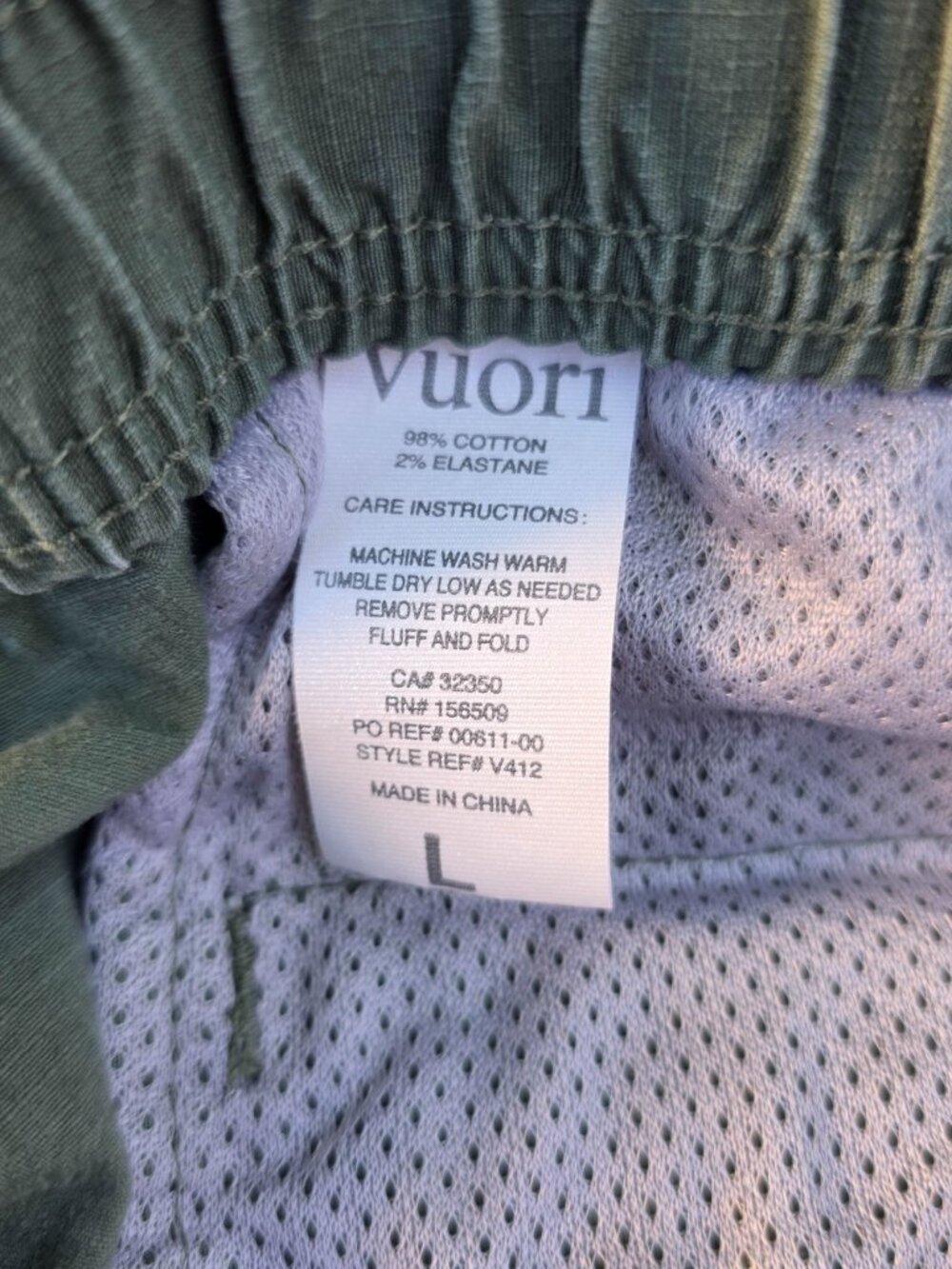 Vuori Ripstop Pants Mens L Green Hiking Climbing Gorpcore Elastic Waist V412 - Picture 7 of 7